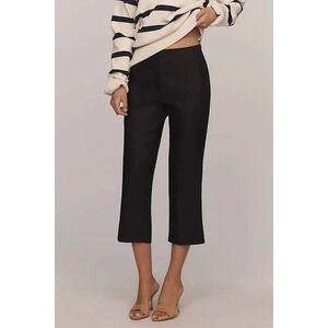 Reformation Posie Linen Pants Black High Rise Cropped Wide Leg Trousers Size 12